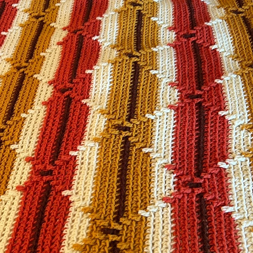 Hand made Fall Quilt Orange Cream Brown Auburn Colors Fringes on 2 sides Blanket